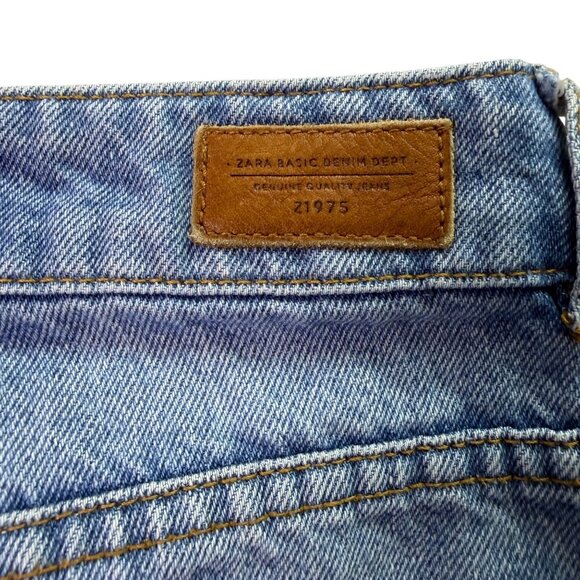Zara Basic Women’s Blue Cotton Flare Ruffle Hem Jeans Button Fly Size 04 - Picture 5 of 10